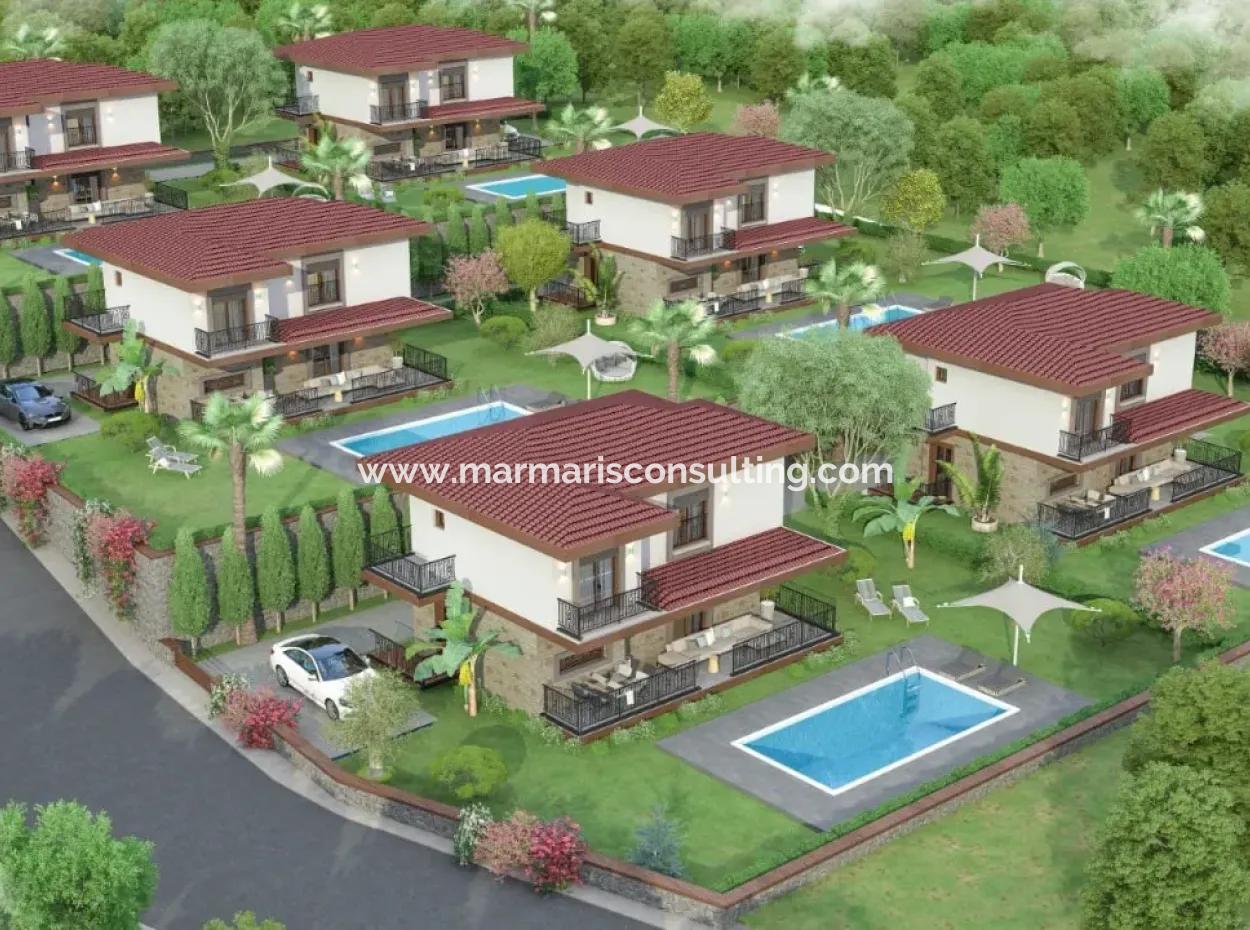 Marmaris Çetibeli 3 Zimmer 1 Wohnzimmer Offene Kleine Villa Zum Verkauf Mit Einem Komplett Freistehenden Pool Auf Einem 400M2 Großen Grundstück